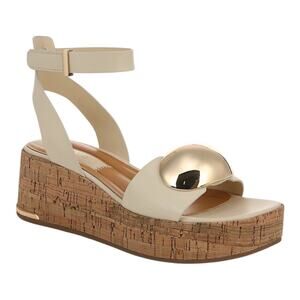 Franco Sarto Women Taysha Leather Ankle Strap Cork Platform Sandals Ivory Size 7